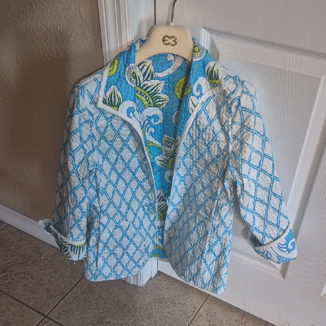 Patty Kim Turquoise And White Quilted Jacket